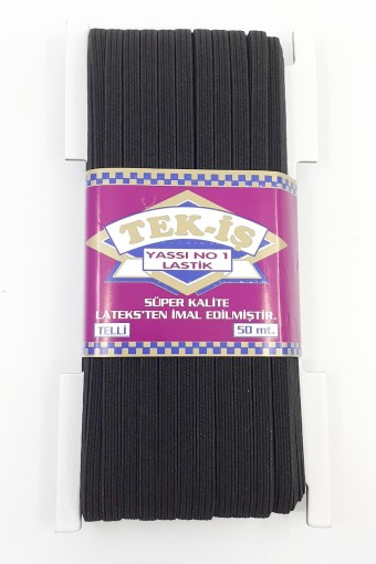 TEKİŞ - Tekiş Lastik Yassı Telli 6 mm 50 Mt - Siyah - STD
