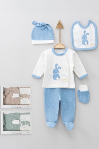 TONTON - Tonton Erkek Bebek Pamuklu 5'li Zıbın Seti Tavşan Desenli (1)