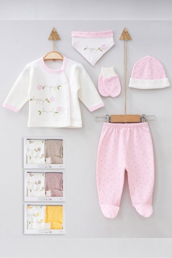 TONTON - Tonton Kız Bebek Pamuklu 5'li Zıbın Seti Çiçek Desenli (1)
