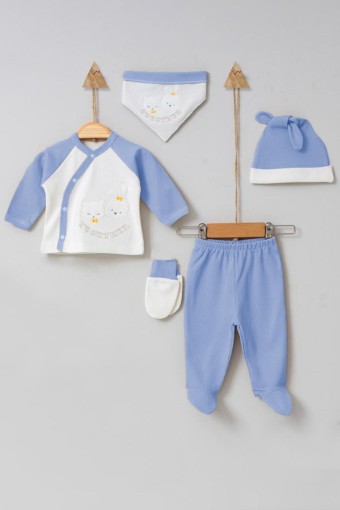 TONTON - Tonton Unisex Bebek Pamuklu 5'li Zıbın Seti Ayı ve Tavşan Desenli (1)