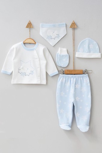 TONTON - Tonton Unisex Bebek Pamuklu 5'li Zıbın Seti Ayı ve Yıldız Desenli (1)