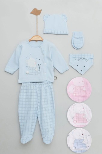 TONTON - Tonton Unisex Bebek Pamuklu 5'li Zıbın Seti Ayıcık Desenli