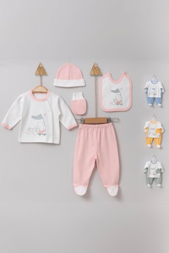 TONTON - Tonton Unisex Bebek Pamuklu 5'li Zıbın Seti Tavşan Ayıcık Desenli