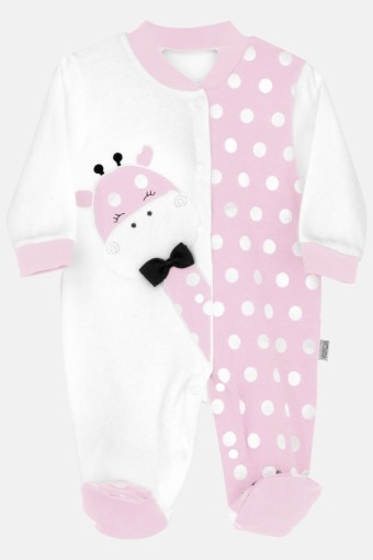 TONTON - Tonton Unisex Bebek Pamuklu Tulum Zürafa Desenli - Somon