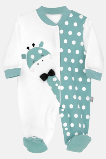 TONTON - Tonton Unisex Bebek Pamuklu Tulum Zürafa Desenli - Somon (1)