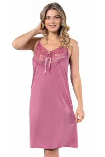 KOTA - Kota Kadın Gecelik Fantezi İp Askılı Dekolte Dantelli Fiyonklu Viskon