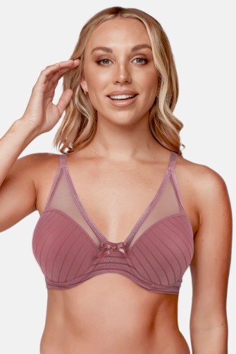 UMT - Umt Kadın Çizgili Tüllü Desteksiz Sütyen C Cup - Pudra