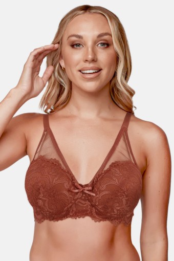 UMT - Umt Kadın Desteksiz Sütyen Tül Detaylı Dantelli - Kiremit