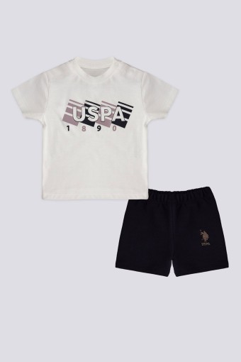 U.S POLO-YASİN TEKSTİL - U.S. Polo Erkek Bebek 2'li Takım Kısa Kol Şortlu Pamuklu - Krem