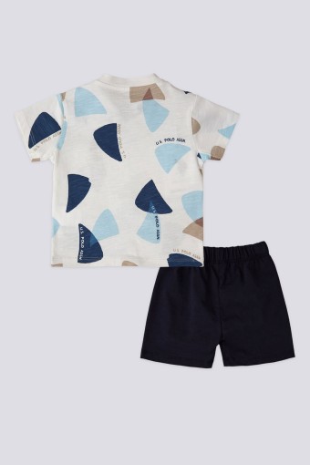 U.S POLO-YASİN TEKSTİL - U.S. Polo Erkek Bebek 2'li Takım Kısa Kol Şortlu Pamuklu - Krem/Lacivert