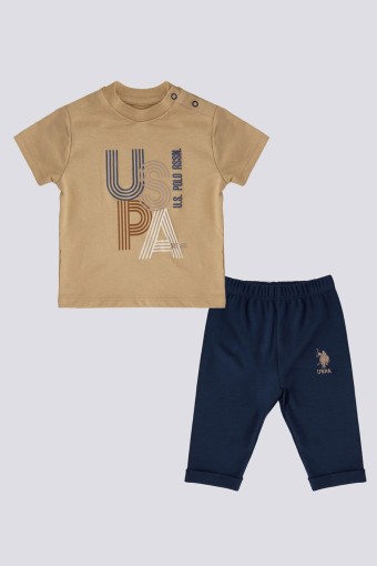 U.S POLO-YASİN TEKSTİL - U.S. Polo Erkek Bebek 2'li Takım Kısa Kol Süprem - Bej