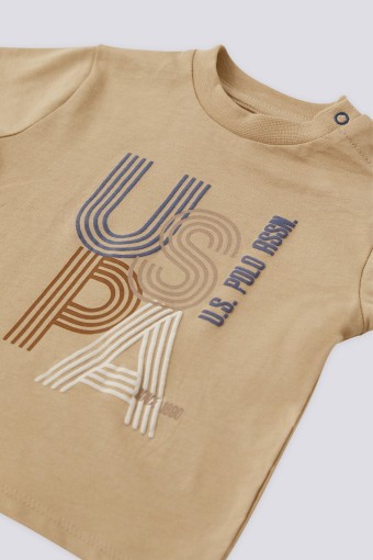 U.S POLO-YASİN TEKSTİL - U.S. Polo Erkek Bebek 2'li Takım Kısa Kol Süprem - Bej (1)
