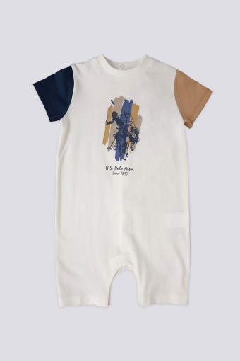 U.S POLO-YASİN TEKSTİL - U.S. Polo Erkek Bebek Şort Tulum Kısa Kol Golf Süprem - Krem