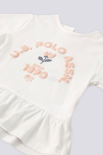 U.S POLO-YASİN TEKSTİL - U.S. Polo Kız Bebek 2'li Takım Kısa Kol Beli Fırfırlı Şortlu - Krem (1)