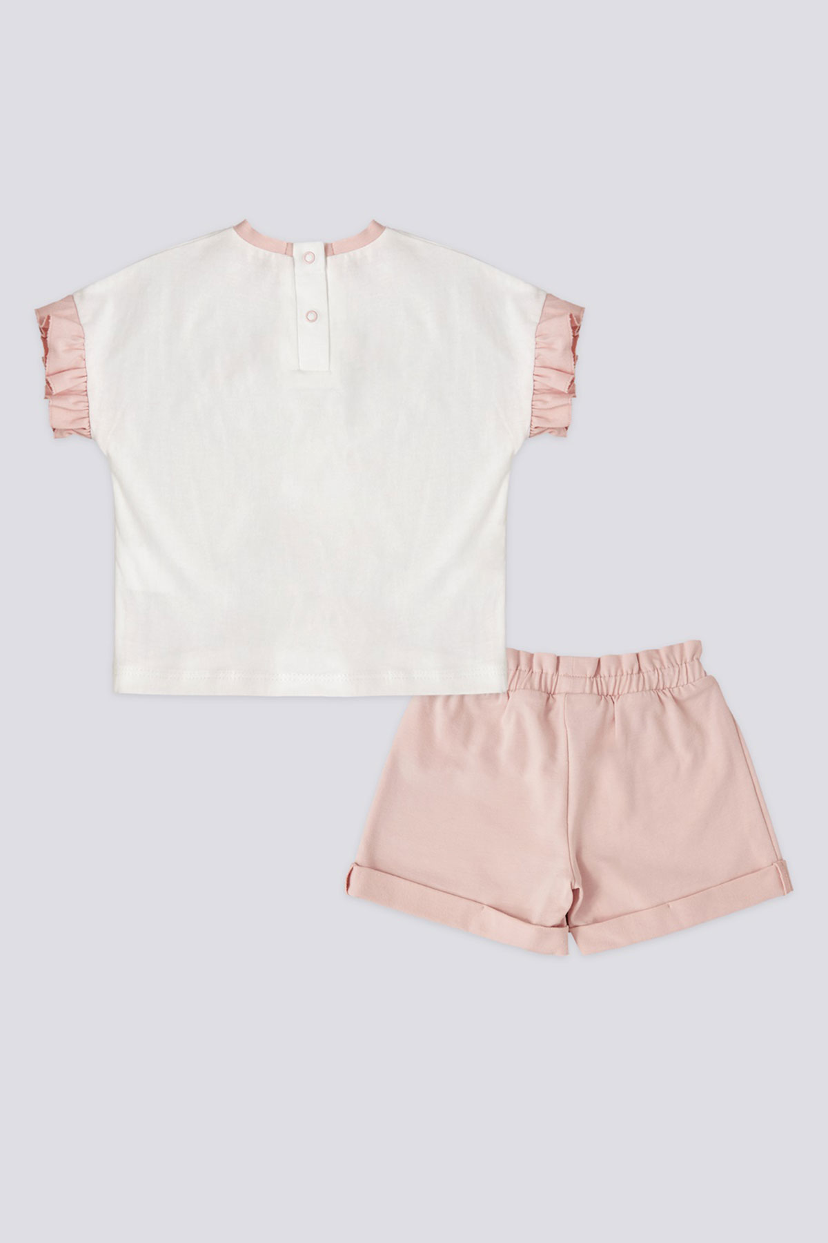 U.S. Polo Kız Bebek 2'li Takım Kısa Kol Fırfırlı Şortlu - Krem - Thumbnail