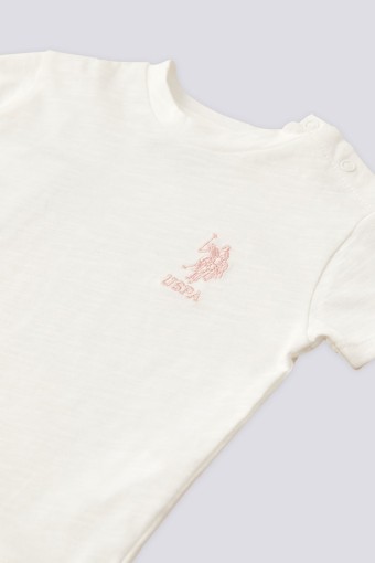 U.S POLO-YASİN TEKSTİL - U.S. Polo Kız Bebek 2'li Takım Kısa Kol Şortlu Çiçekli - Krem (1)