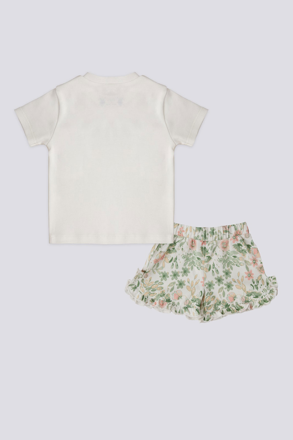 U.S. Polo Kız Bebek 2'li Takım Kısa Kol Şortlu Çiçekli - Krem - Thumbnail