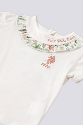 U.S POLO-YASİN TEKSTİL - U.S. Polo Kız Bebek 2'li Takım Kısa Kol Şortlu Yaka Çiçekli - Krem (1)
