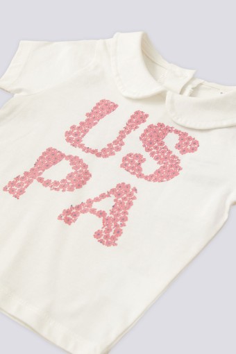 U.S POLO-YASİN TEKSTİL - U.S. Polo Kız Bebek 2'li Takım Kısa Kol Yakalı Şortlu - Krem (1)