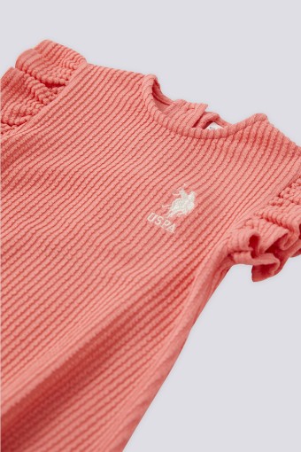 U.S POLO-YASİN TEKSTİL - U.S. Polo Kız Bebek Şort Tulum Kısa Kol Fırfırlı Jakarlı İnterlok - Somon (1)