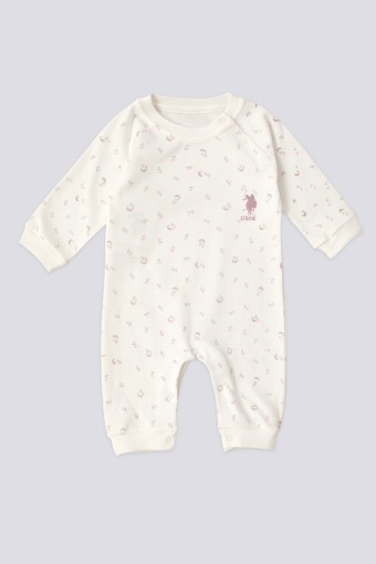 U.S POLO-YASİN TEKSTİL - U.S. Polo Kız Bebek Tulum Patiksiz Uzun Kol İnterlok - Krem