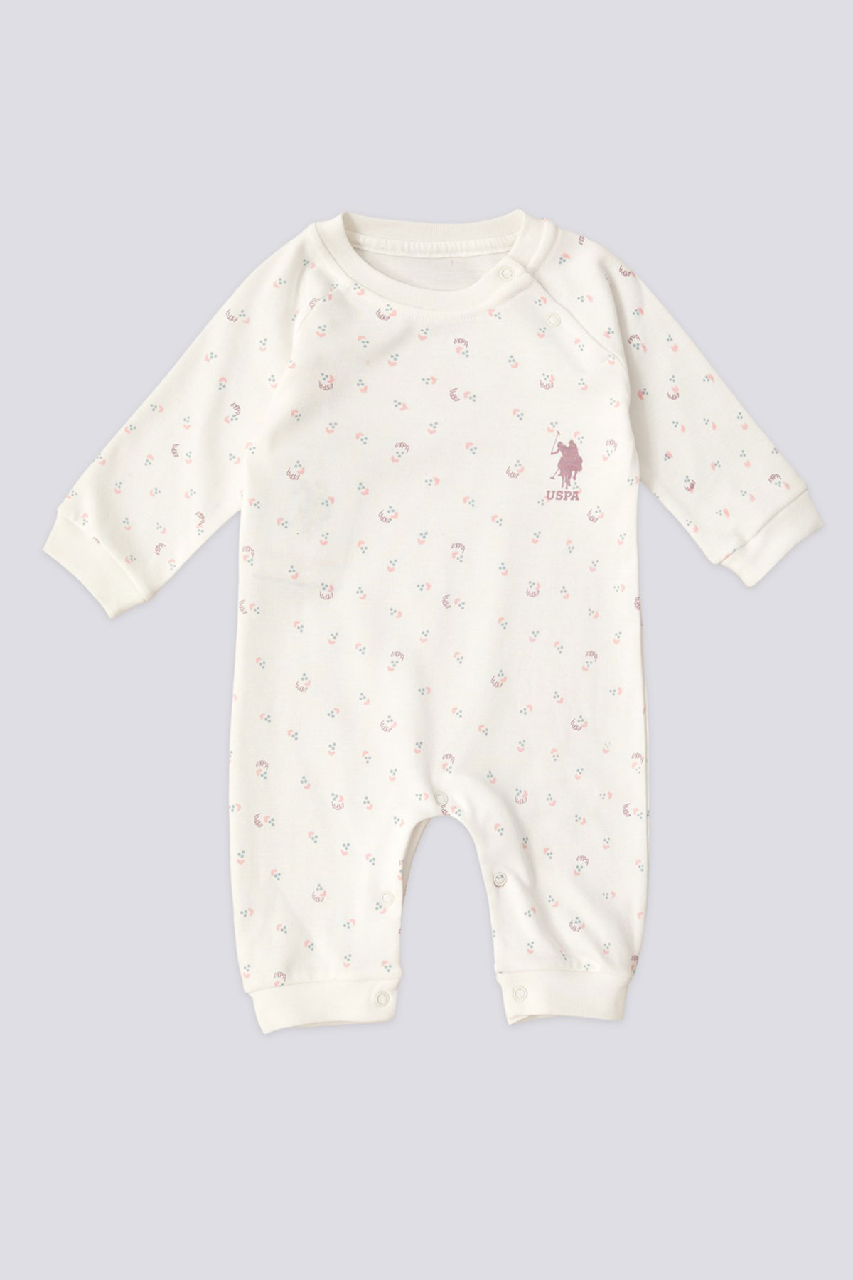 U.S. Polo Kız Bebek Tulum Patiksiz Uzun Kol İnterlok - Krem - Thumbnail