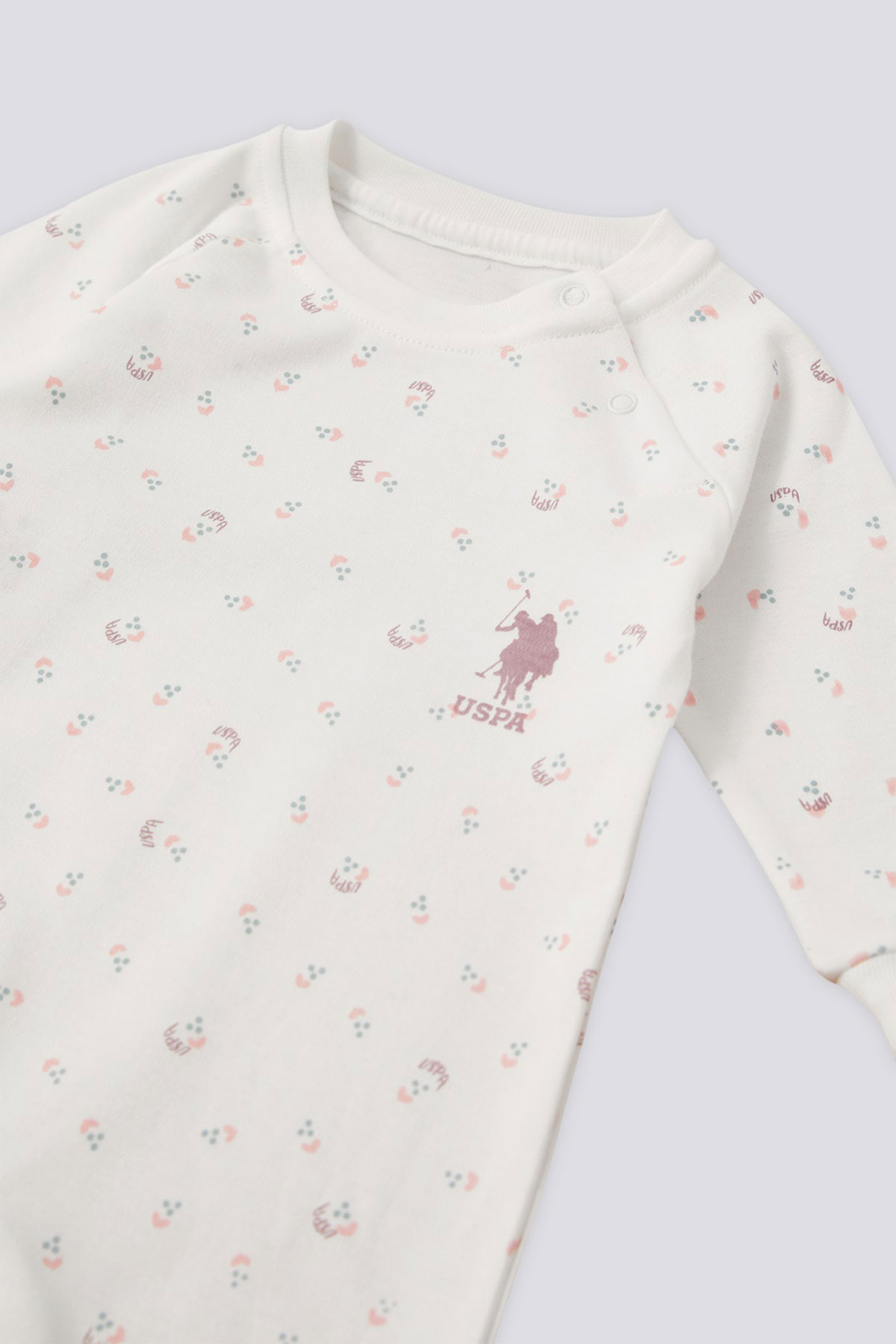 U.S. Polo Kız Bebek Tulum Patiksiz Uzun Kol İnterlok - Krem - Thumbnail