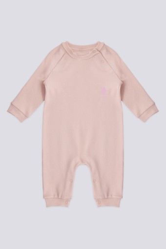 U.S POLO-YASİN TEKSTİL - U.S. Polo Kız Bebek Tulum Patiksiz Uzun Kol İnterlok - Toz Pembe