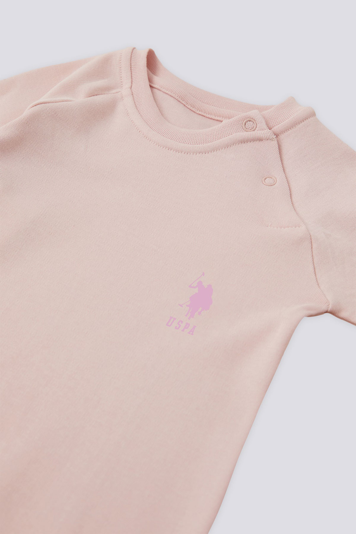 U.S. Polo Kız Bebek Tulum Patiksiz Uzun Kol İnterlok - Toz Pembe - Thumbnail