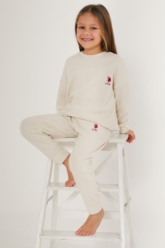 U.S POLO-YASİN TEKSTİL - U.S. Polo Kız Çocuk Pijama Takımı Kaşkorse - Krem (1)