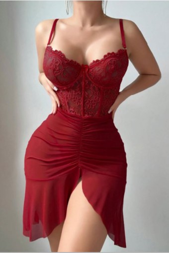 VİSATİN - Visatin Kadın Fantezi Elbise Etek Modelli - Bordo