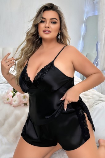 VİSATİN - Visatin Kadın Fantezi Şortlu Takım Büyük Beden Saten