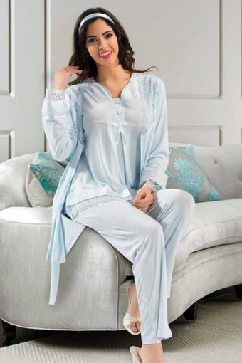 SESKON - X-Ses Kadın Lohusa 3'lü Pijama Takımı Penye