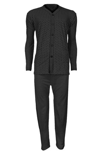 YENTEKS - Yenteks Erkek Boydan Düğmeli Şardonlu Uzun Kollu Pijama Takımı - Gri (1)
