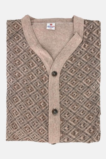 YENTEKS - Yenteks Erkek Boydan Düğmeli Şardonlu Uzun Kollu Pijama Takımı - Kahverengi