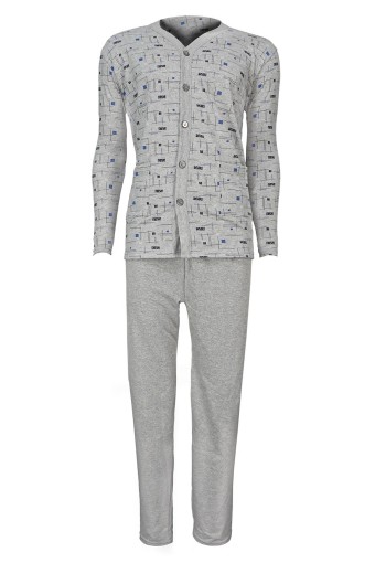 YENTEKS - Yenteks Erkek Gömlek Yaka Penye Pijama Takımı - Gri