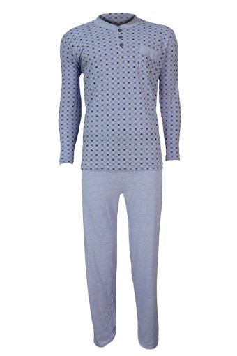 YENTEKS - Yenteks Erkek Üç Düğmeli Penye Pijama Takımı - Mavi