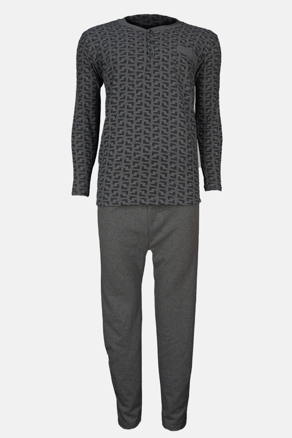 Yenteks Erkek Üç Düğmeli Penye Pijama Takımı - Mavi - Thumbnail