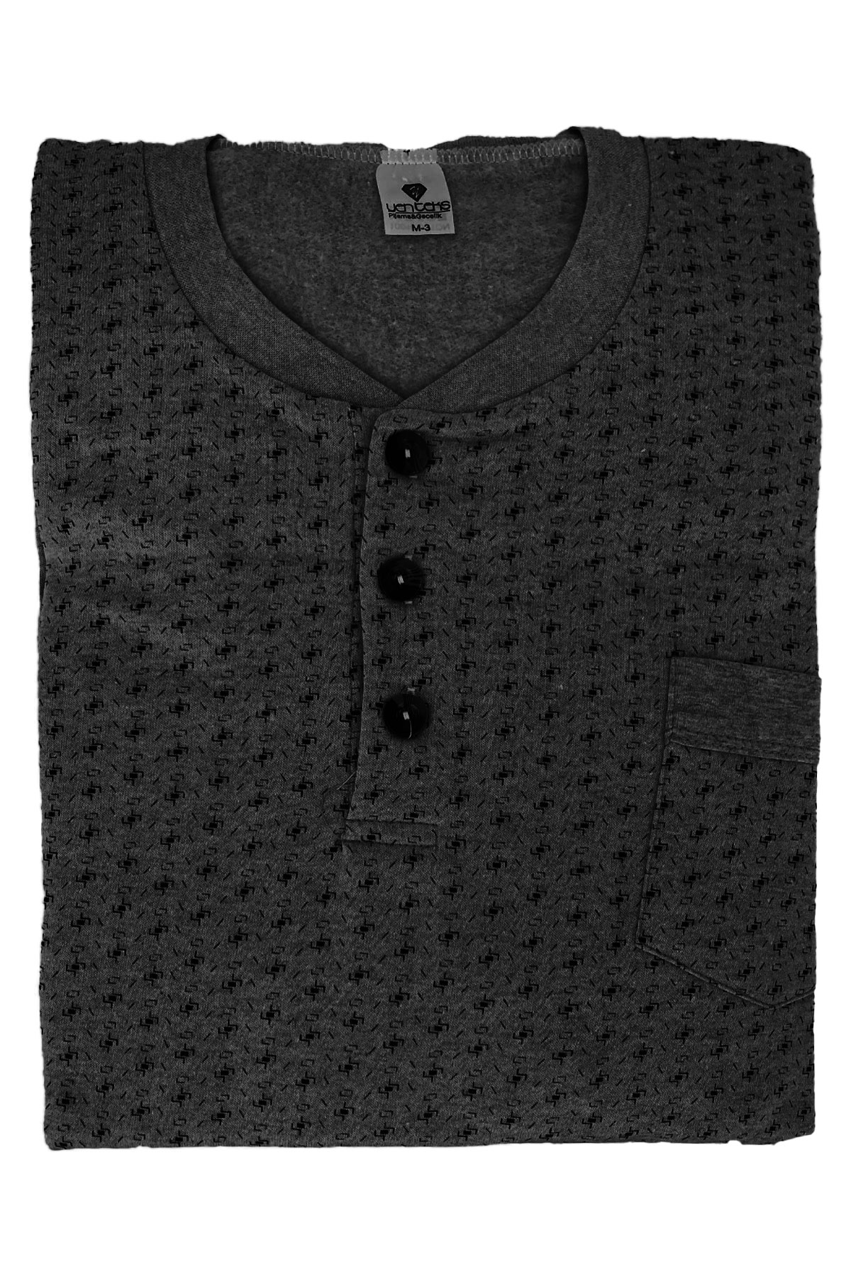 Yenteks Erkek Üç Düğmeli Şardonlu Uzun Kollu Pijama Takımı - Gri - Thumbnail