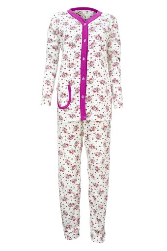 YENTEKS - Yenteks Kadın Gömlek Yaka Penye Pijama Takımı - Fuşya
