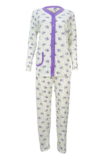 YENTEKS - Yenteks Kadın Gömlek Yaka Penye Pijama Takımı - Lila