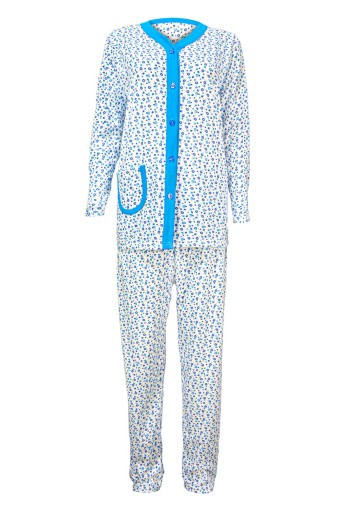 YENTEKS - Yenteks Kadın Gömlek Yaka Penye Pijama Takımı - Mavi