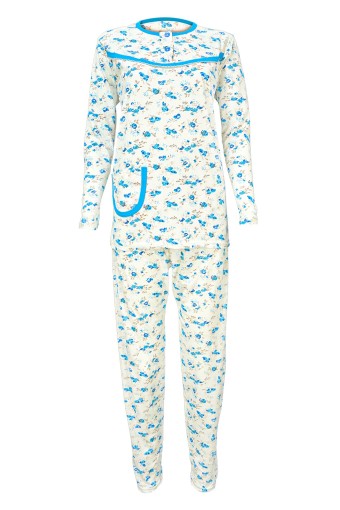 YENTEKS - Yenteks Kadın İki Düğmeli Penye Pijama Takımı - Mavi