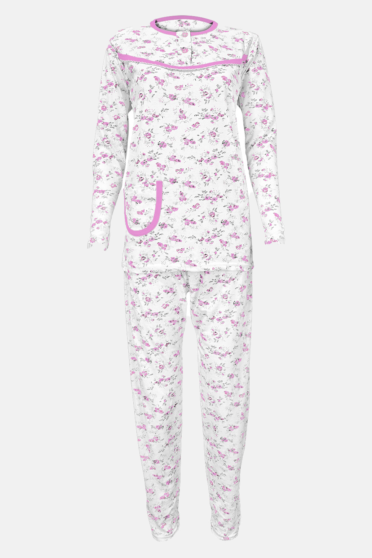 Yenteks Kadın İki Düğmeli Penye Pijama Takımı - Mor - Thumbnail