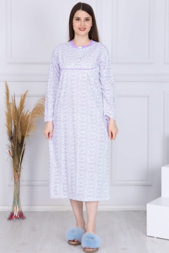 YENTEKS - Yenteks Kadın Penye Gecelik Çiçek Desenli Şardonlu - Lila