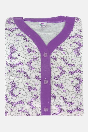 YENTEKS - Yenteks Kadın Şardonlu Boydan Düğmeli Uzun Kollu Pijama Takımı - Lila