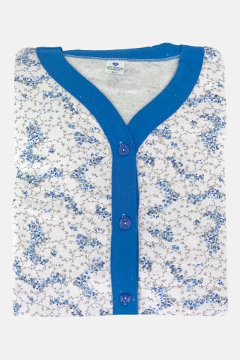 YENTEKS - Yenteks Kadın Şardonlu Boydan Düğmeli Uzun Kollu Pijama Takımı - Mavi