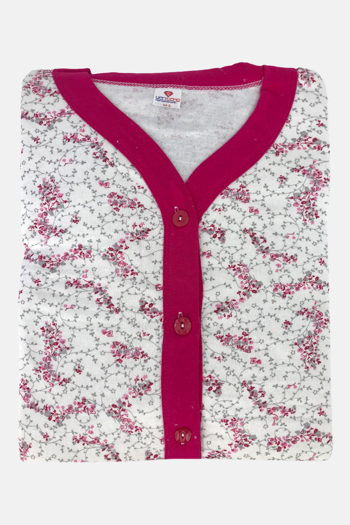 Yenteks Kadın Şardonlu Boydan Düğmeli Uzun Kollu Pijama Takımı - Mavi - Thumbnail