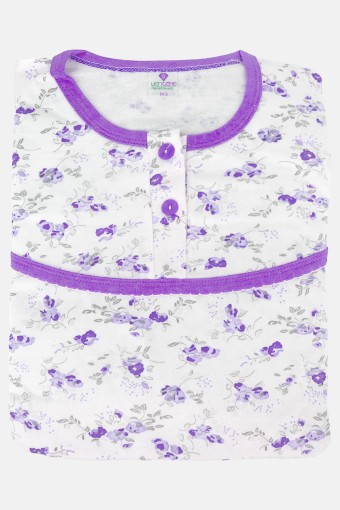 YENTEKS - Yenteks Kadın Şardonlu İki Düğmeli Uzun Kollu Pijama Takımı - Lila