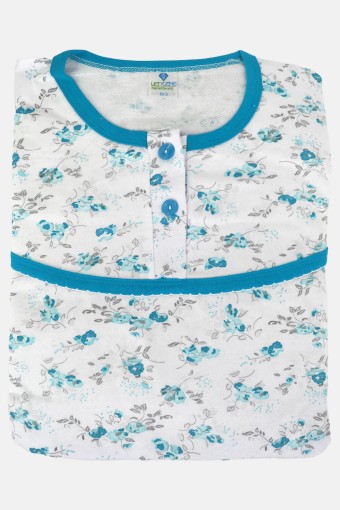 YENTEKS - Yenteks Kadın Şardonlu İki Düğmeli Uzun Kollu Pijama Takımı - Mavi